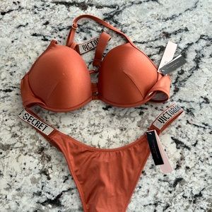 Victorias Secret Bikini; burnt orange; underwire; push up; thong; rhinestones